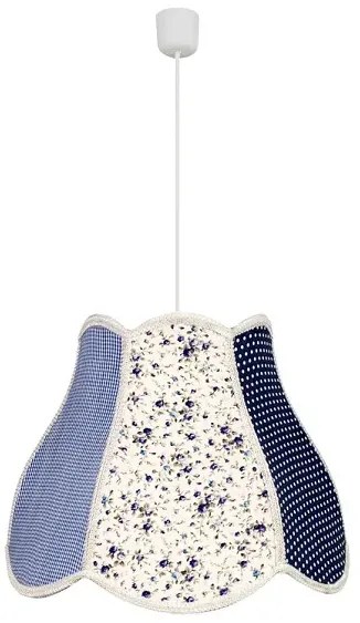 Niebieska wzorzysta lampa wisząca z płóciennym abażurem E9-H10