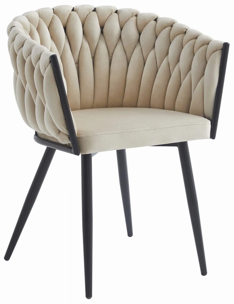 Beżowe krzesło do jadalni ORION VELVET z czarnymi nogami