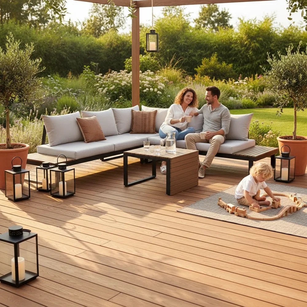 Zestaw Mebli Ogrodowych MARBELLA z Sofą Narożnikiem i Stolikiem SZARY