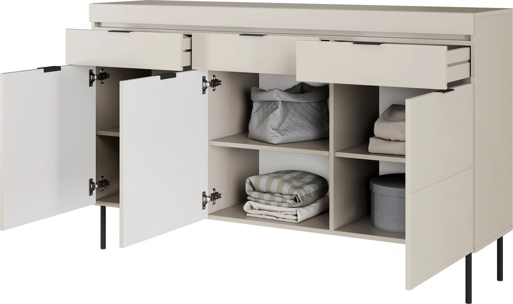 Komoda trzydrzwiowa Sentia 157 cm z trzema szufladami - kaszmir / czarny