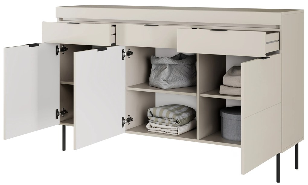 Komoda trzydrzwiowa Sentia 157 z trzema szufladami - kaszmir / czarny