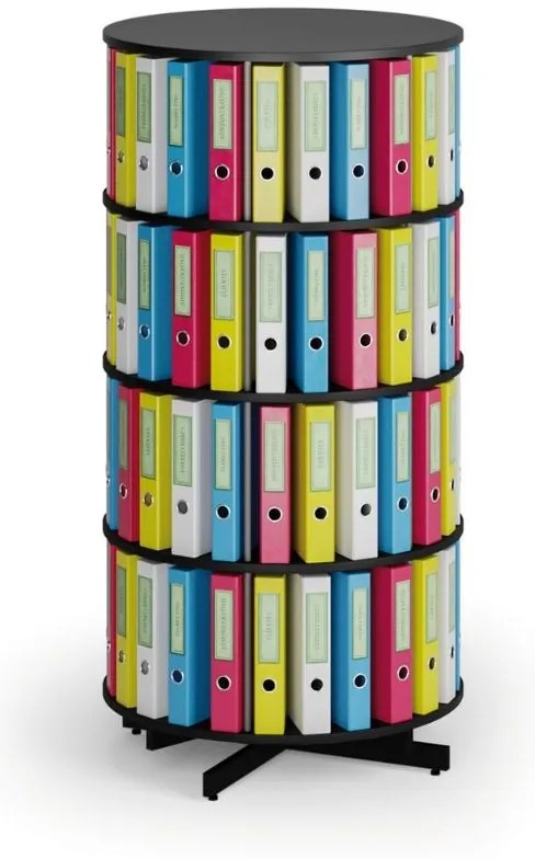 Regał obrotowy na segregatory, 4 półki, czarny