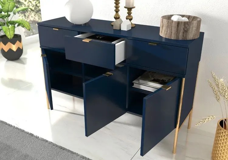 Komoda na metalowych nóżkach w stylu glamour Marly 3X - Granat