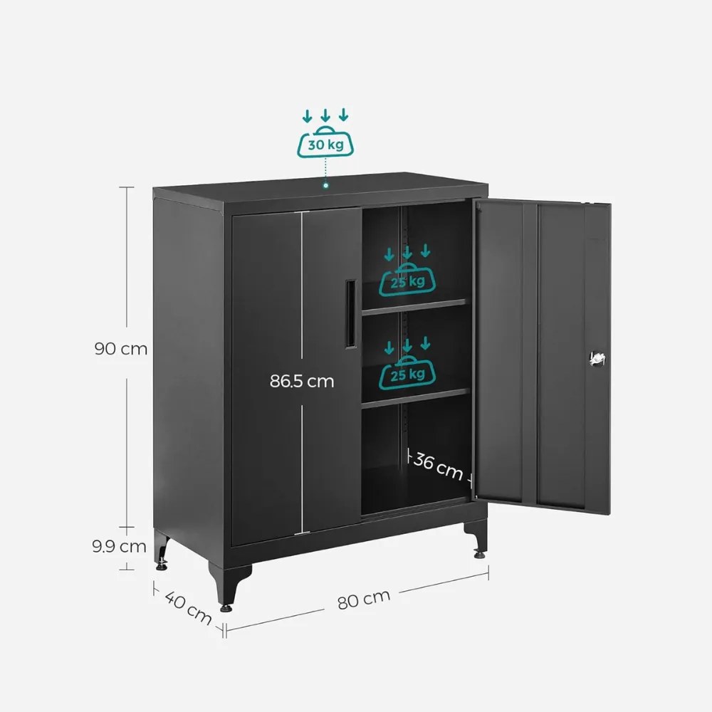 SongmicsHome Wielofunkcyjna metalowa szafka RAVEN, 40x80x90 cm, czarna