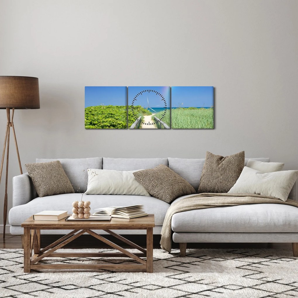 Obraz - Krajobraz i tęcza (z zegarem) (90x30 cm)