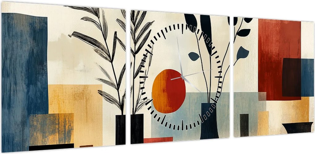 Obraz - Kubistyczne wazony (z zegarem) (90x30 cm)