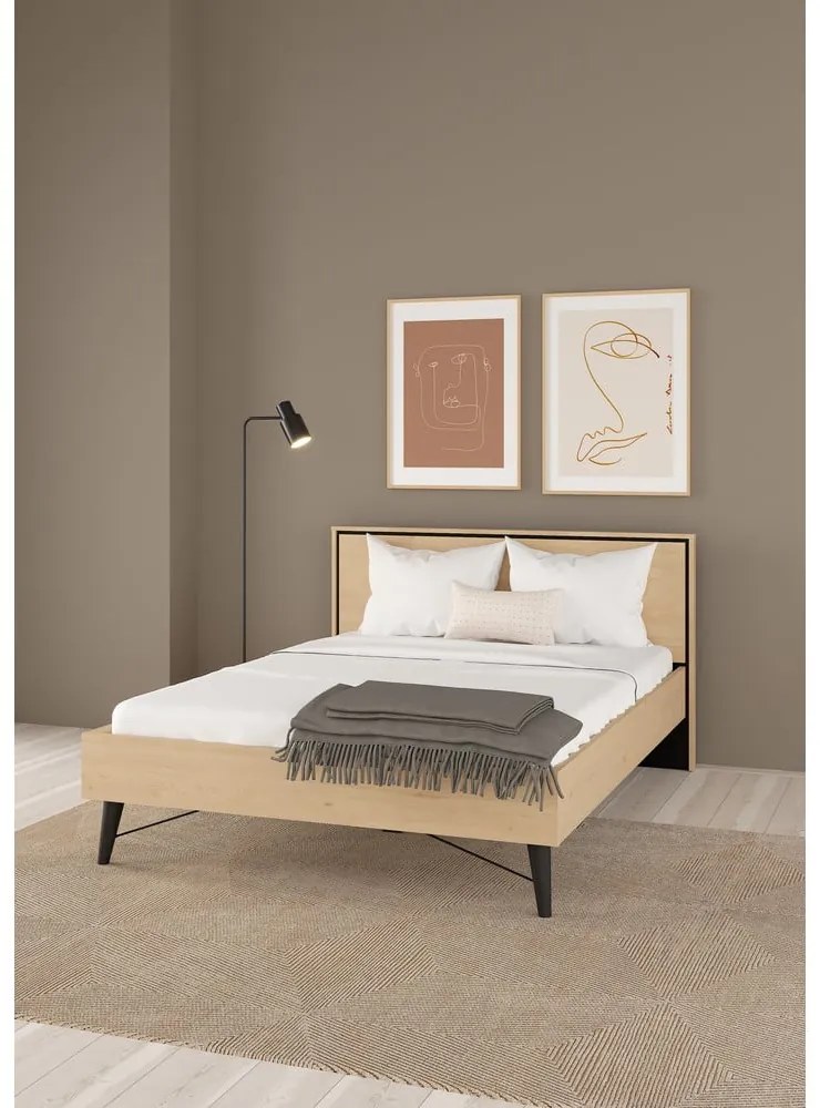 Łóżko dwuosobowe w dekorze dębu ze stelażem 140x200 cm w naturalnym kolorze Ry – Tvilum