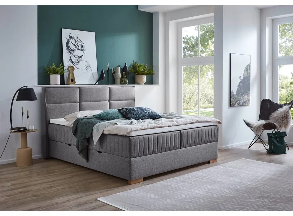 Szare łóżko boxspring ze schowkiem 160x200 cm Tambo – Meise Möbel