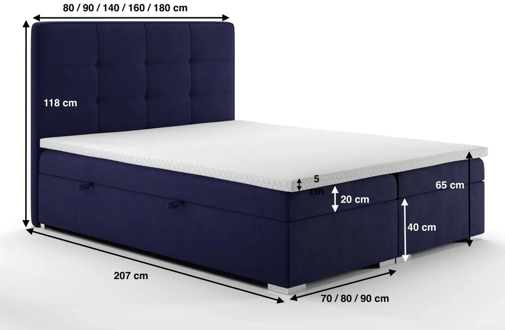 Łóżko kontynentalne TUTO 180x200 różowe velvet z pojemnikiem LAVERTO