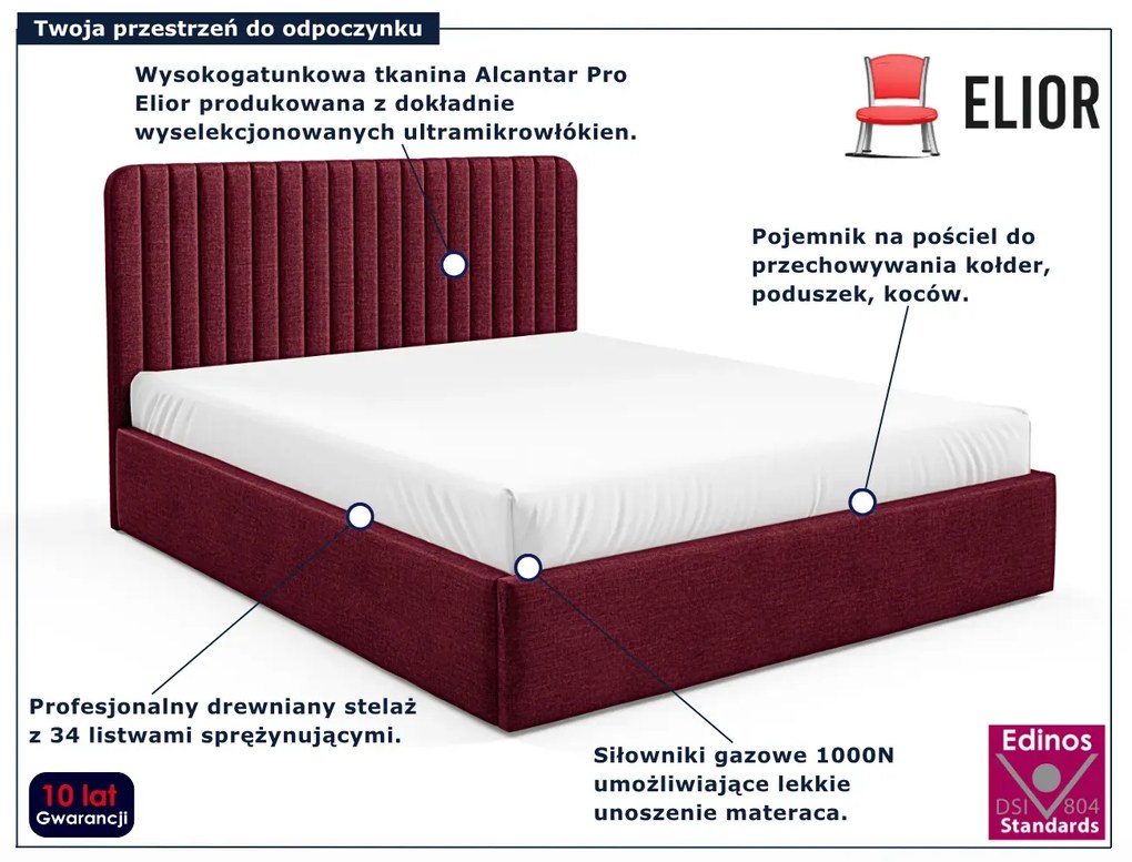 Czerwone nowoczesne łóżko tapicerowane 3 rozmiary A4-B22