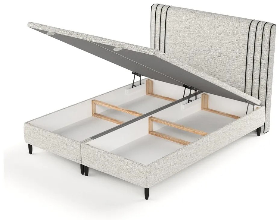 Jasnoszare tapicerowane łóżko dwuosobowe ze schowkiem 200x200 cm Musca – Maison de Rêve