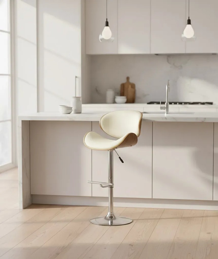 Kremowe tapicerowane krzesło barowe do wyspy W3-K71