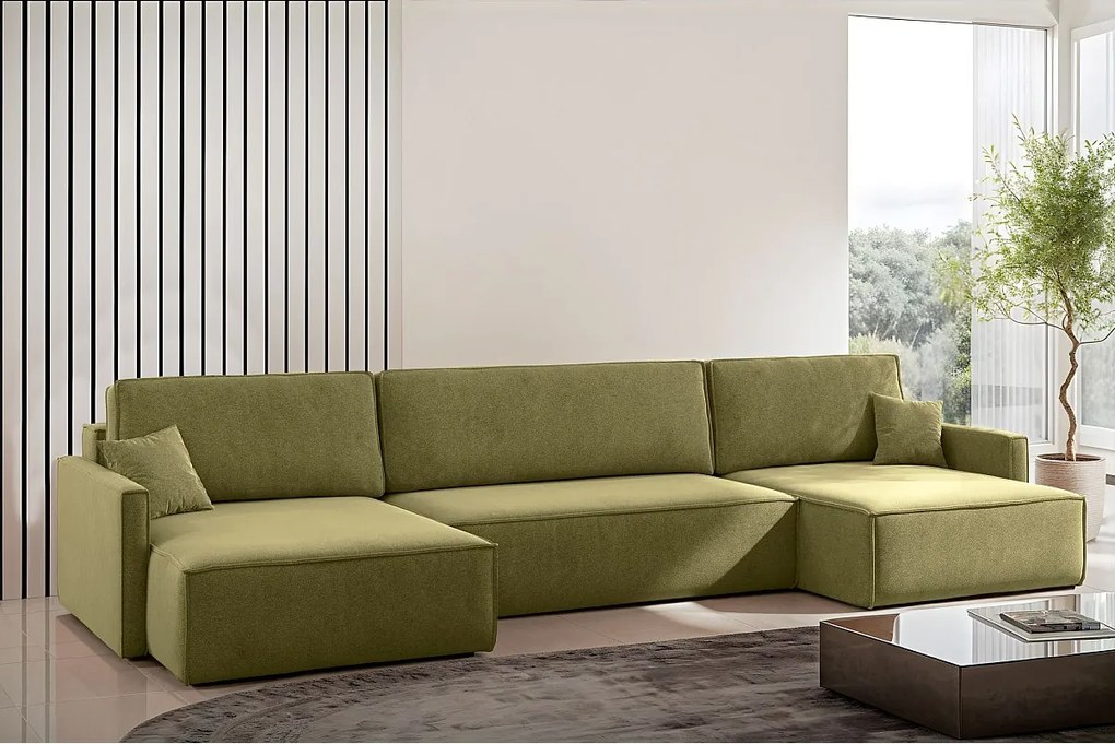 Narożnik z funkcją spania i pojemnikiem w kształcie U Carlos, tkanina Salvador, Oliwkowy