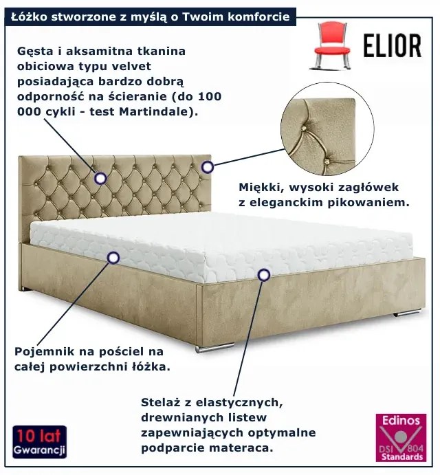 Beżowe pikowane łoże z pojemnikiem 5 rozmiarów E6-G53