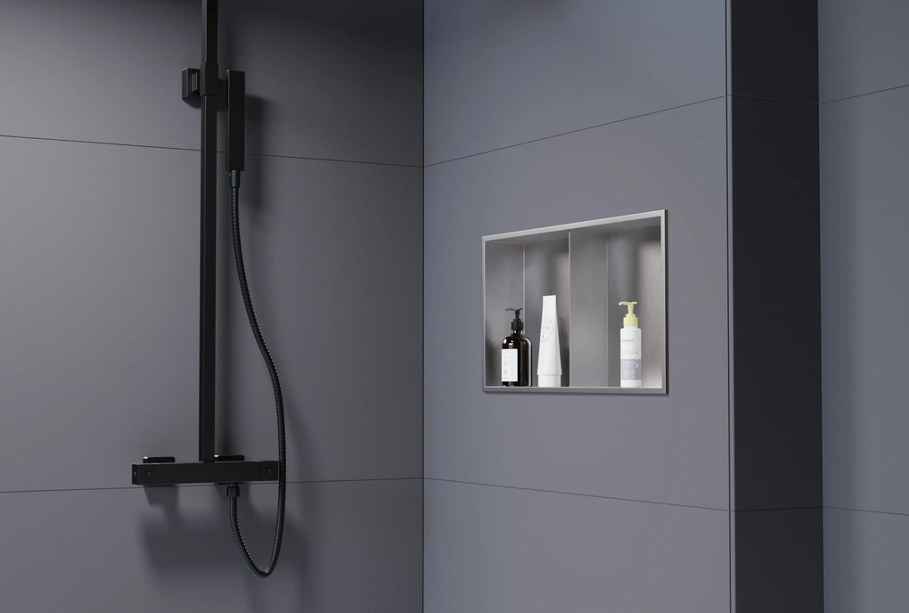 Półka wnękowa ścienna ze stali nierdzewnej NT306010XZe schowkiem - 30 x 60 x 10 cm