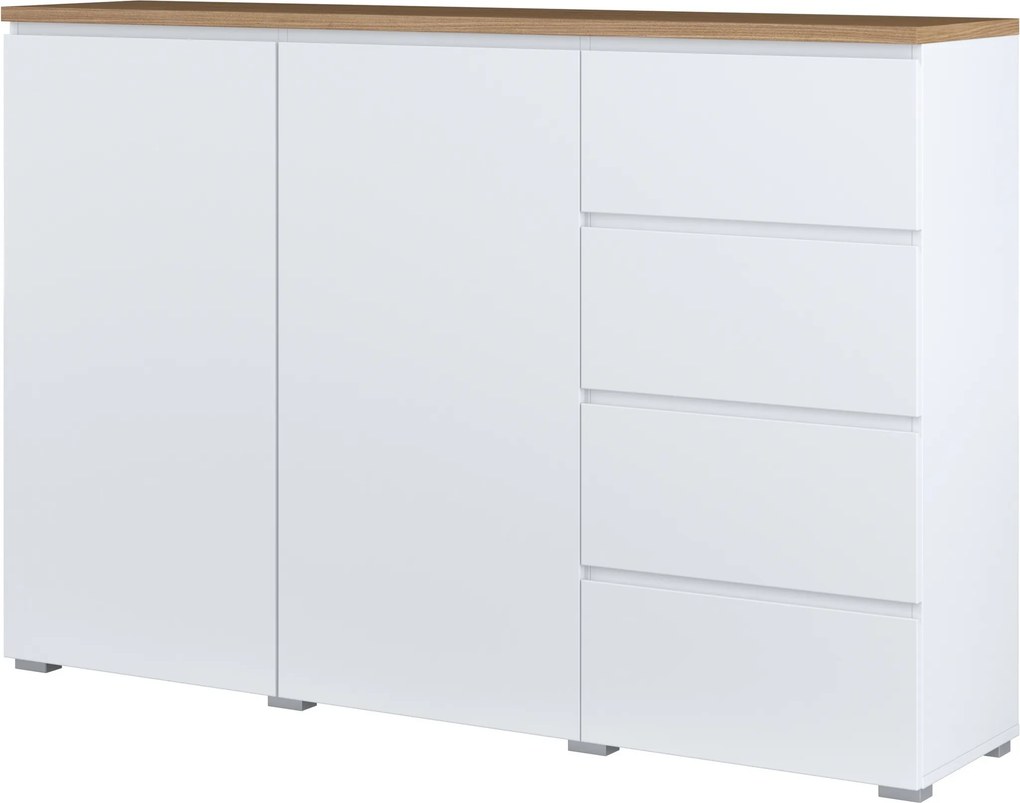 Komoda ORVO 150 cm do Salonu Sypialni Biały-dąb mauvella