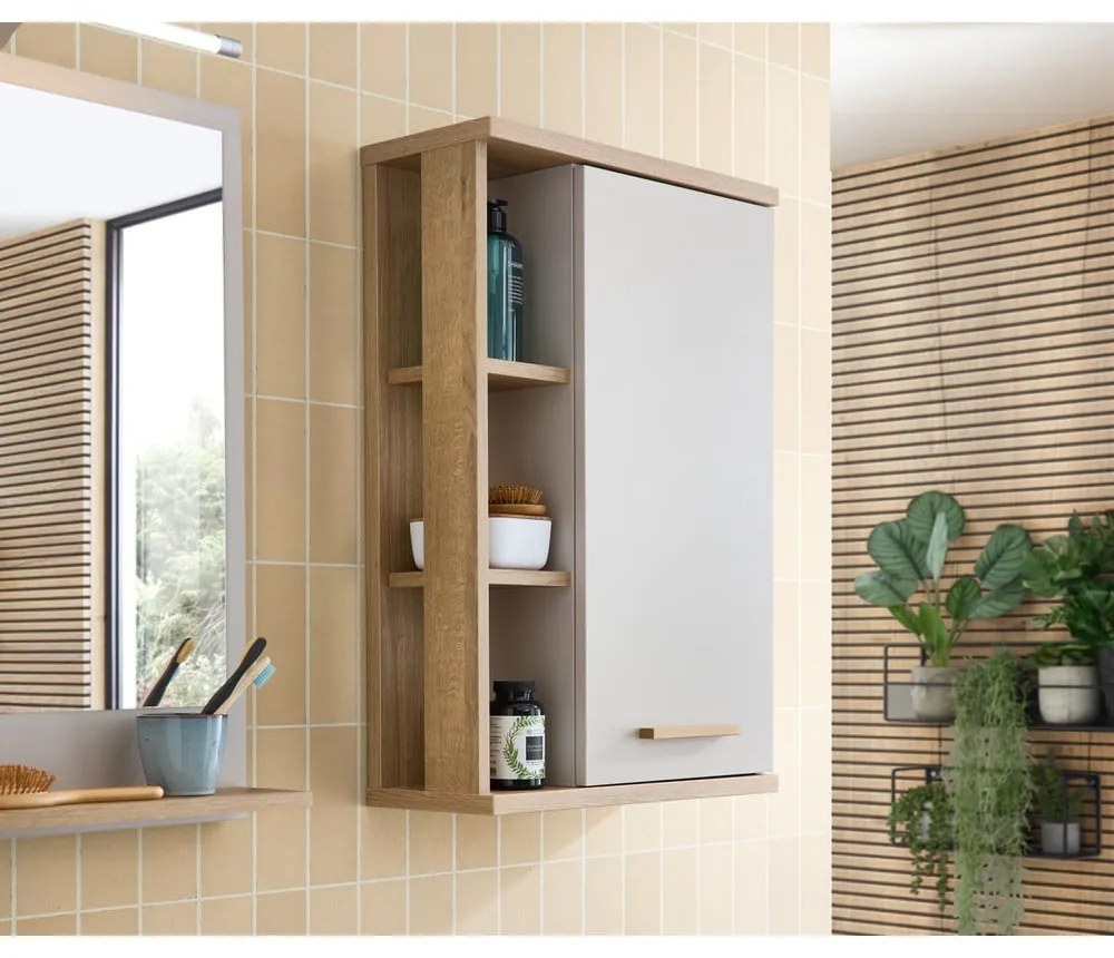 Kremowa wisząca szafka łazienkowa w dekorze dębu 50,5x74,5 cm Quickset 966 – Pelipal