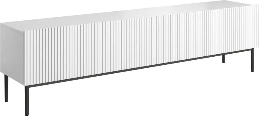 Szafka RTV Nicole 200 cm na metalowych nogach z szufladą - biały mat / czarne nóżki