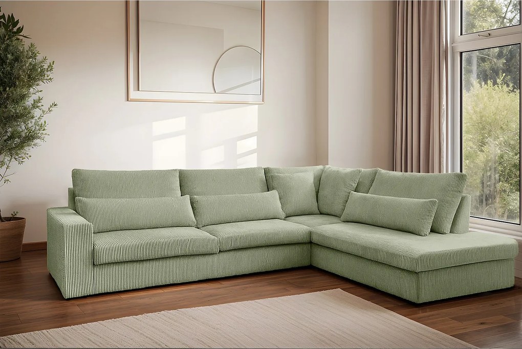 Narożnik w kształcie L SVEN, tkanina Poso, Jasnozielony, Prawy