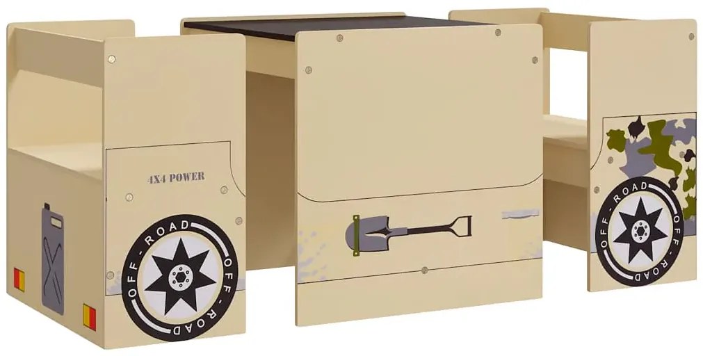 Stolik z krzesełkami dla chłopca na kształt wozu wojskowego M9-S09