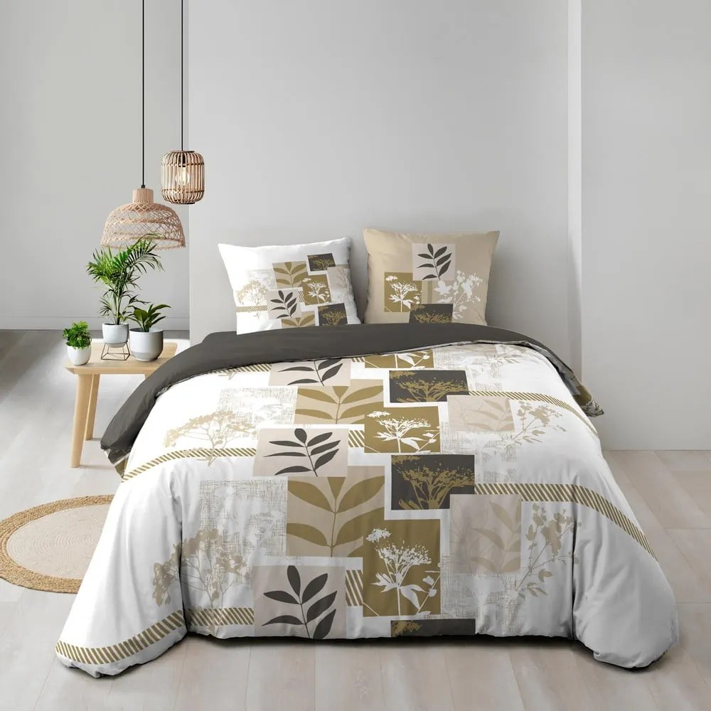 Biało-brązowa bawełniana pościel dwuosobowa 240x220 cm Utopia – douceur d'intérieur