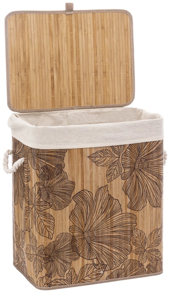 Kosz na pranie BAMBOO z motywem kwiatów, 60 l