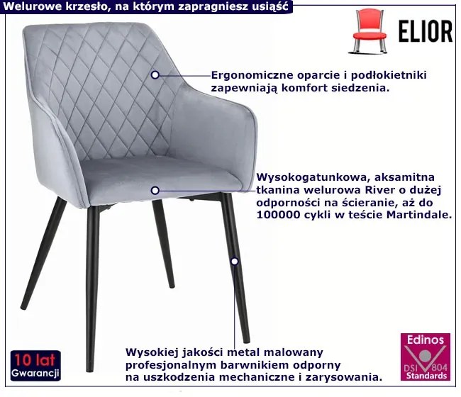 Szare tapicerowane krzesło z podłokietnikami - Enako