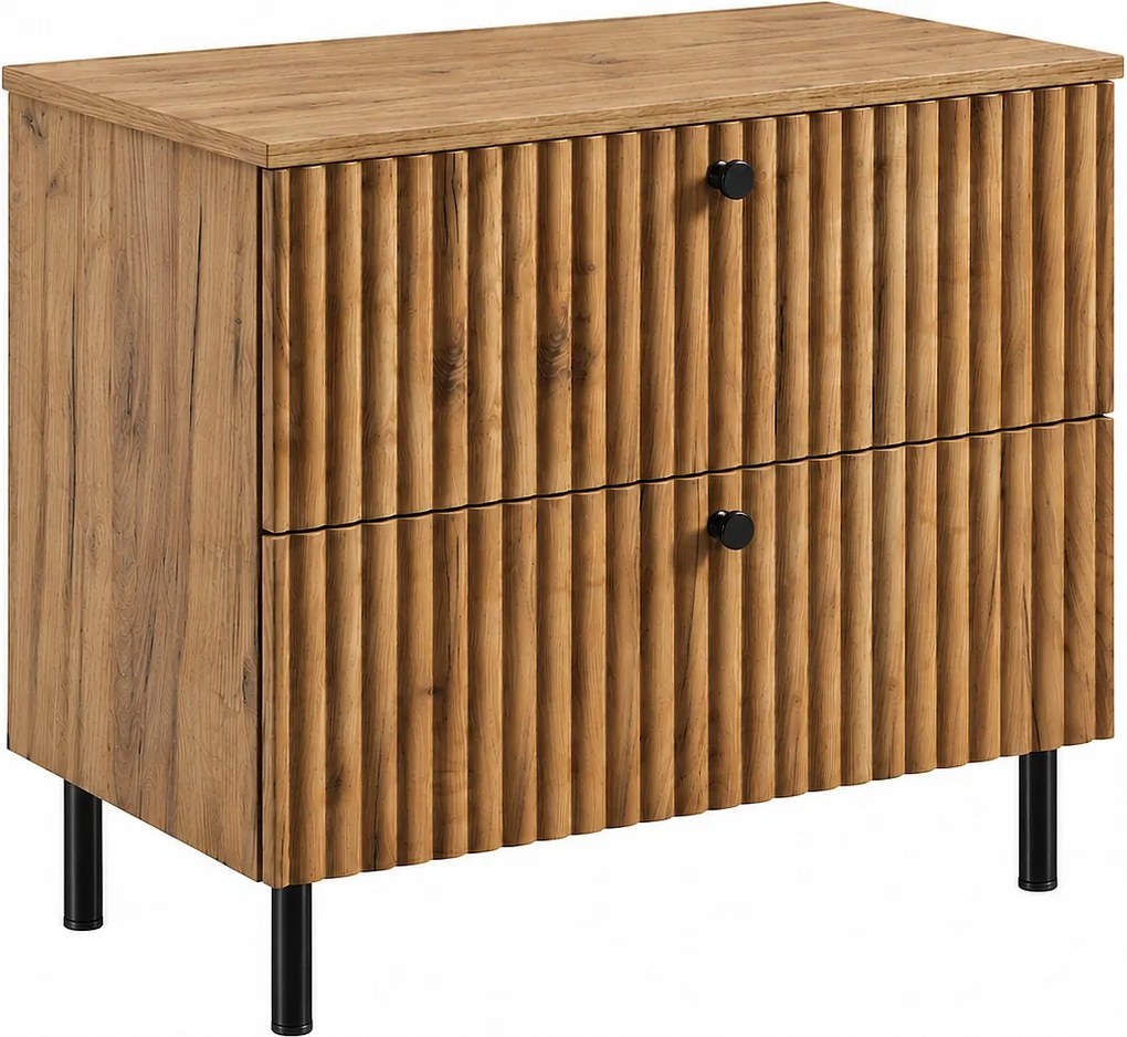 Szafka łazienkowa stojąca z blatem 80, dąb craft złoty + blat dąb craft, uchwyty w trzech kolorach, nogi czarne, 80 x 44,4 x 73,6 cm