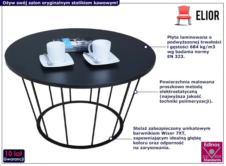 Czarny okrągły stolik kawowy Naxin 4S