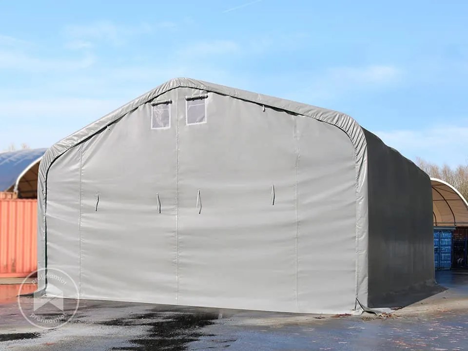 TOOLPORT 6x6m Hala namiotowa - 2,6 m wysokość ścian bocznych z 4,1x2,9m brama, PVC 850, szary, ze statyką (podłoże gruntowe) - (49645)