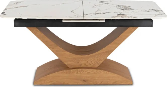 Zestaw Stół Rozkładany Ceramiczny ALICANTE 160-200 cm Biały Marmur/Dąb i 4 Krzesła AKITA Szare