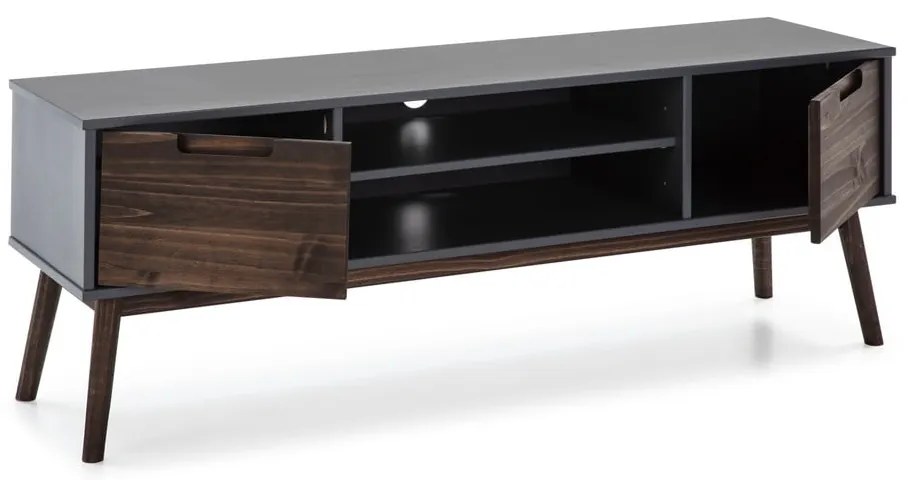 Antracytowa/ciemnobrązowa szafka pod TV z litego drewna sosnowego 140x52,5 cm Nussa – Marckeric