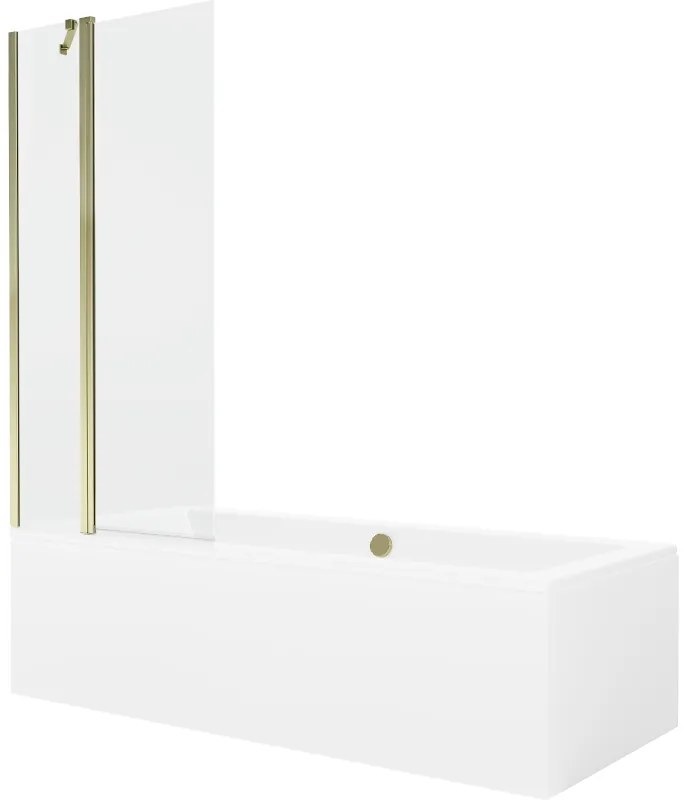 Mexen Cube wanna prostokątna 180 x 80 cm z obudową i parawanem 1-skrzydłowym 80 cm, transparent, złoty- 550518080X9408115000
