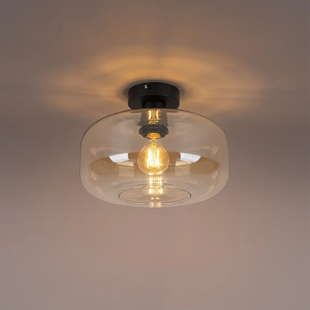 Lampa sufitowa art deco czarna z bursztynowym szkłem - Bizle