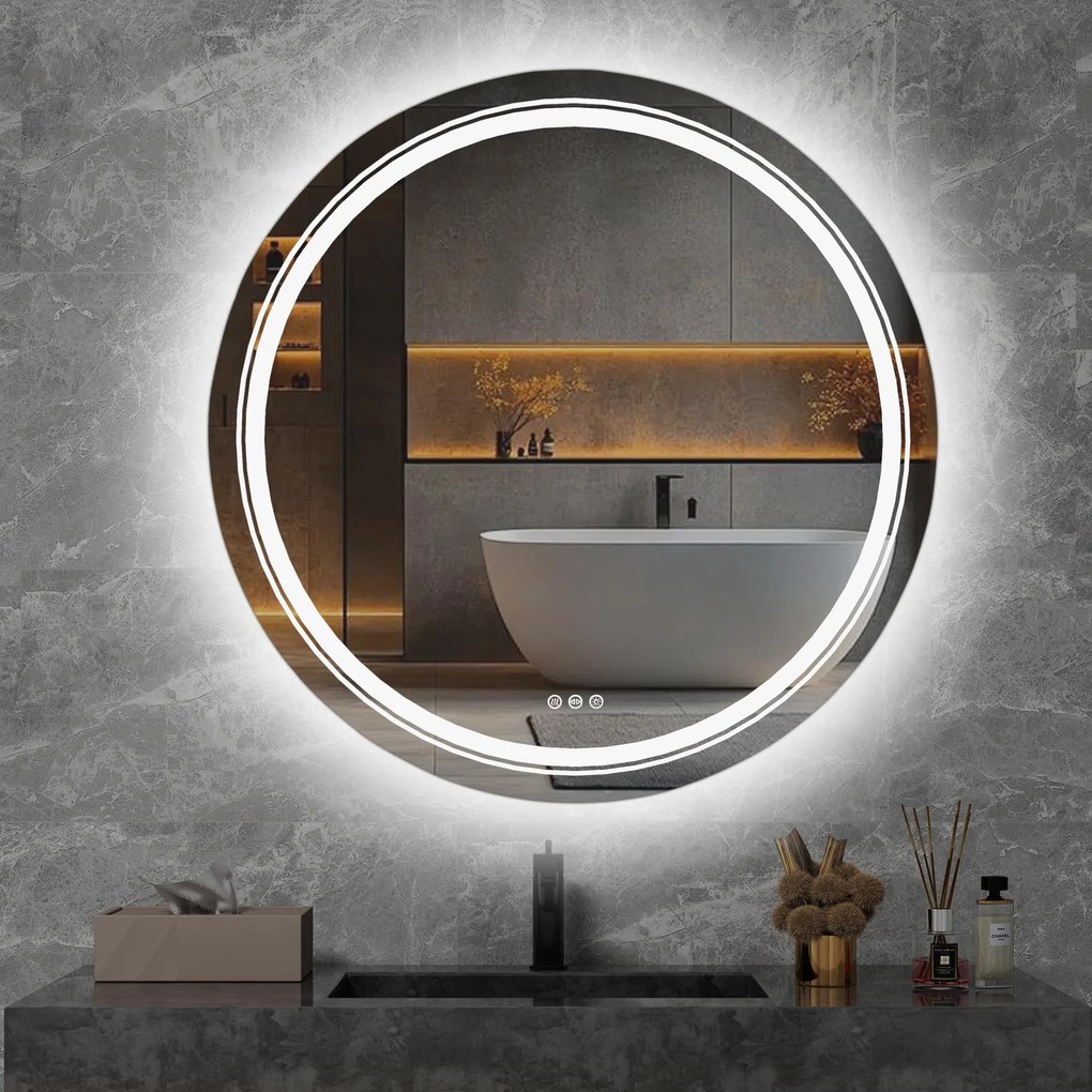 Lustro ścienne łazienkowe, okrągłe 80 cm, podświetlane srebrne DOVER 80