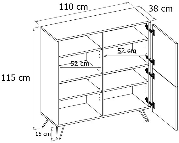 Wysoka komoda z nóżkami typu hairpin legs - Zorina 5X
