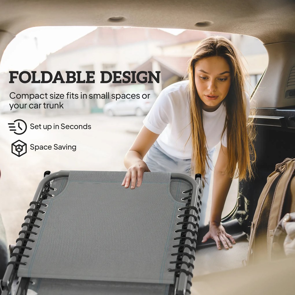 Outsunny Leżak składany, oddychający materiał, metalowa rama, 189 x 58 x 30 cm, jasnoszary | Aosom PL