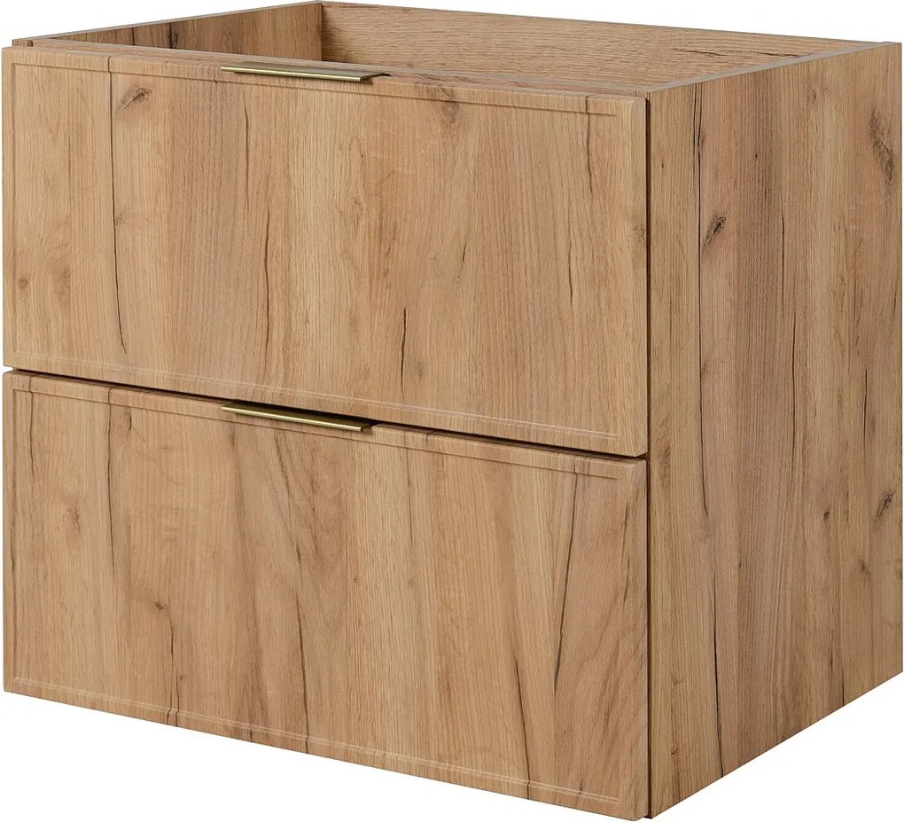 Szafka łazienkowa, dąb craft / ciemny szary, uchwyt złoty, 140 ( 2 x 60 + 20) x 46 x 57 cm