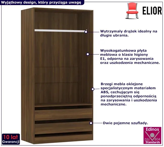 Otwarta szafa z drążkiem i szufladami brązowy dąb - Uxaro 3X
