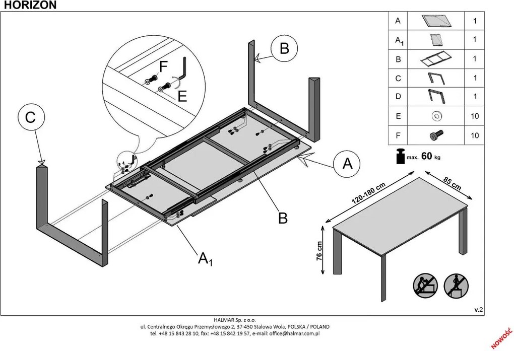Rozkładany stół Horizon z ceramicznym blatem