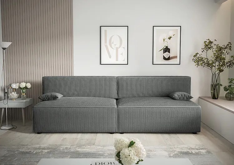 Szara rozkładana sztruksowa sofa - Lider 3X