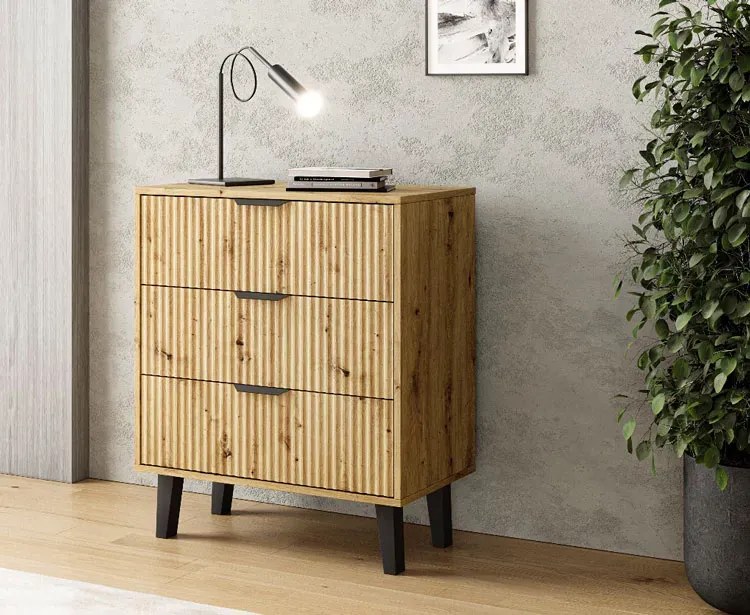 Komoda ryflowana z 3 szufladami dąb artisan N2-Z51