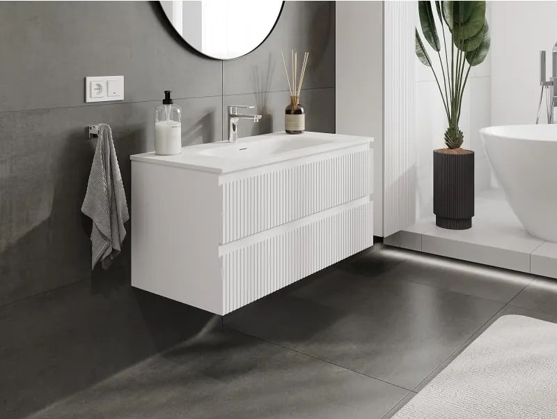 Mexen Rivel szafka łazienkowa 100 cm z umywalką Vela, 2 szuflady, ryflowana , biała mat - 91A20-10047-2-BFF01-W23M01