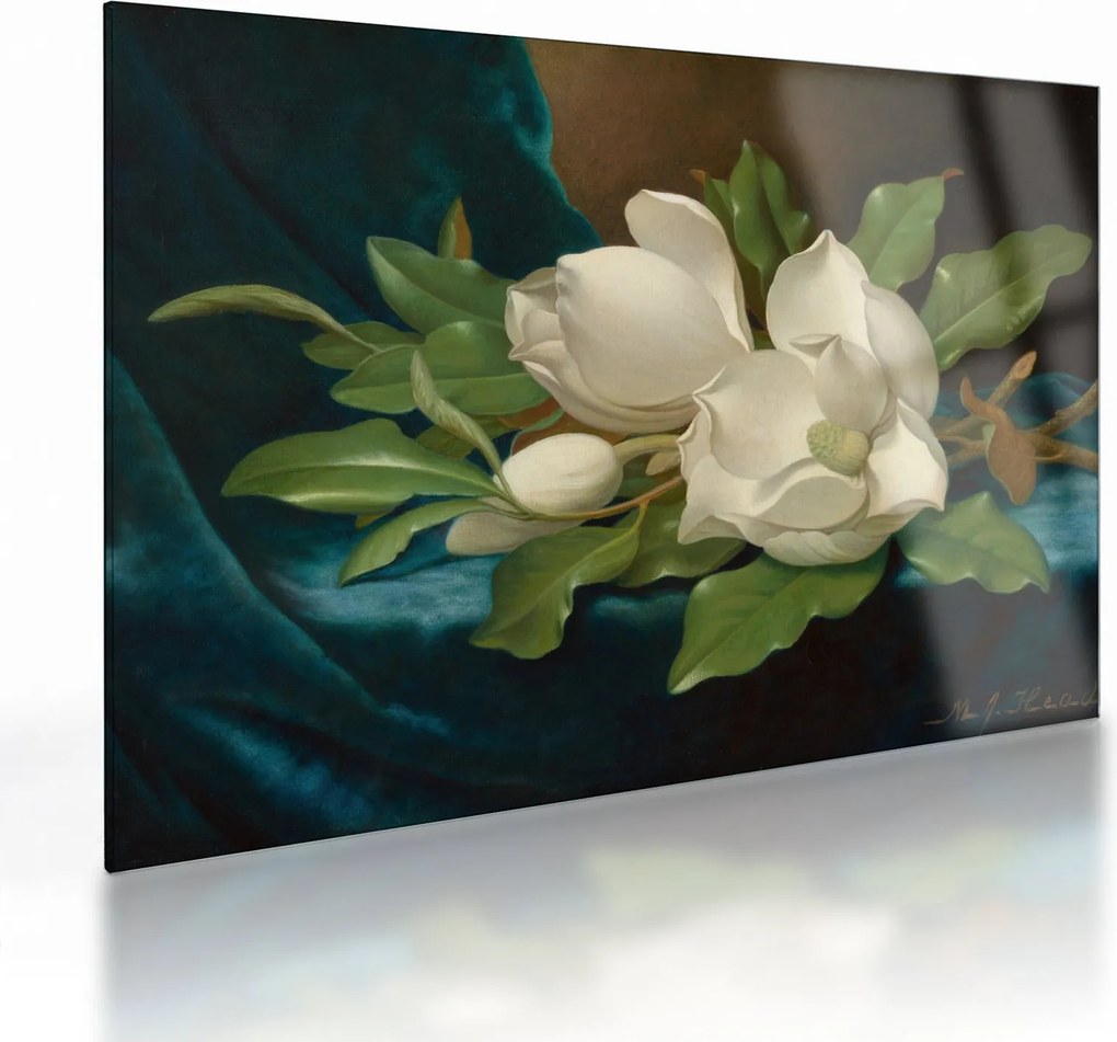 Obraz na szkle - Martin Johnson Heade, Giant Magnolias on a Blue Velvet Cloth, reprodukcje (70x50 cm)