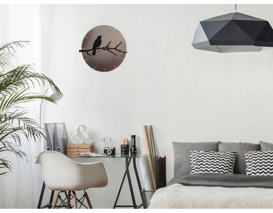 Zegar ścienny okrągły z cichym mechanizmem na ścianę akrylowy z ptakiem