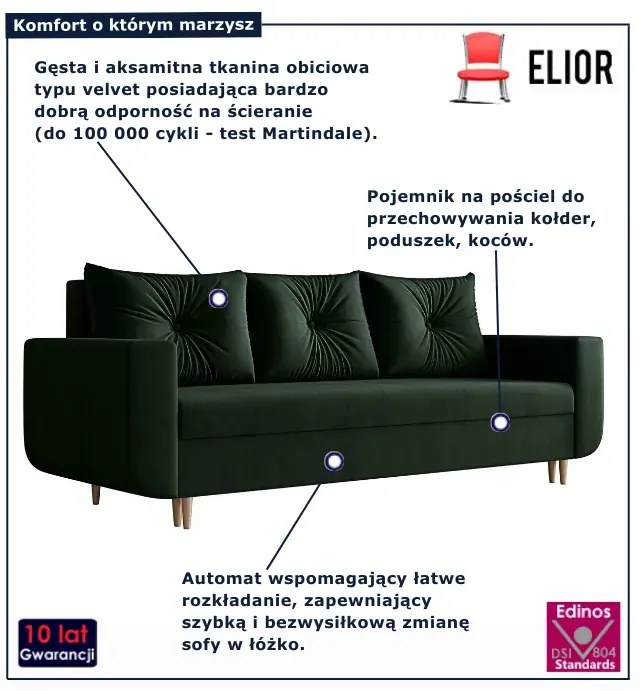 Ciemnozielona welurowa sofa tapicerowana S2-C42