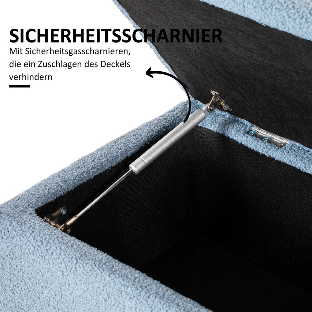 HOMCOM Ławka tapicerowana z miejscem do przechowywania, Wygląd kaszmiru, do 120 kg, Stelaż drewniany, 95 x 38 x 45 cm, Niebieski