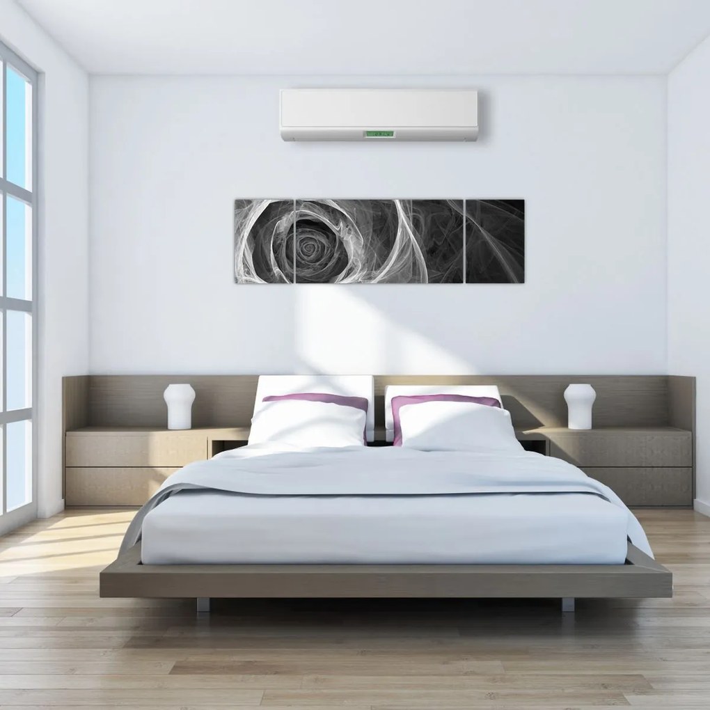 Obraz - Abstrakcyjna róża czarno-biała (170x50 cm)