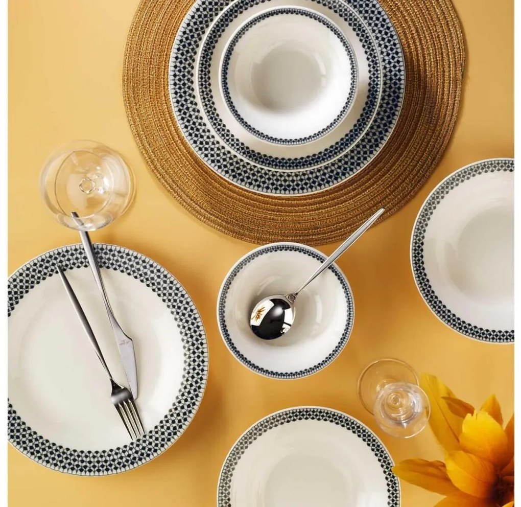 Zestaw obiadowy 12 szt. — porcelana, biały/czarny