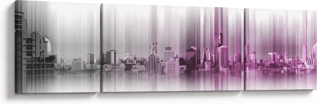 Obraz - Panorama miasta, różowo- szara (170x50 cm)